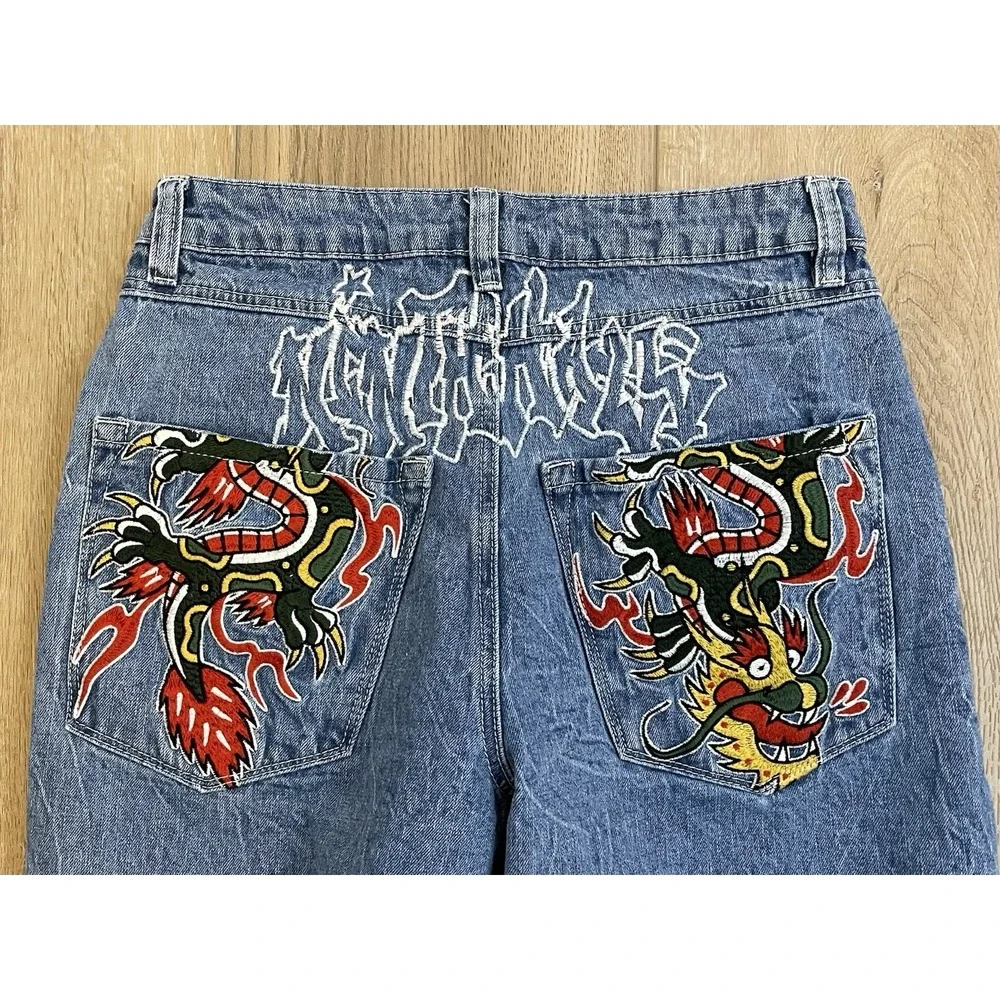 Ninth Hall‎ Jeans Ambush Dragon Embroidered Y2K Skater Baggy Streetwear Graffiti